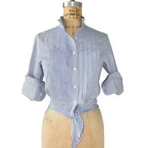 J. Crew Blue and White Striped Tie-Front Button Down Shirt